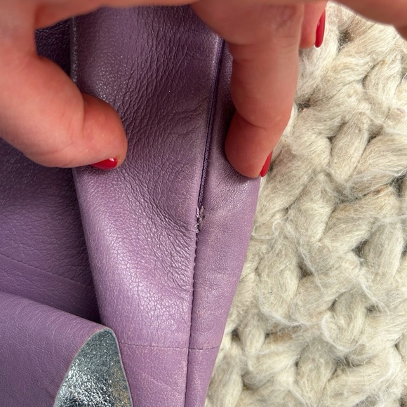 NEW Miu Miu Lavender Leather Midi Skirt with Silver Ruffle - Picture 14 of 16